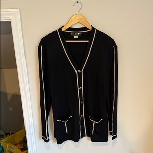 St John Collection Santana Wool Knit Black Gold Cardigan 16 Sweater Jacket Vtg